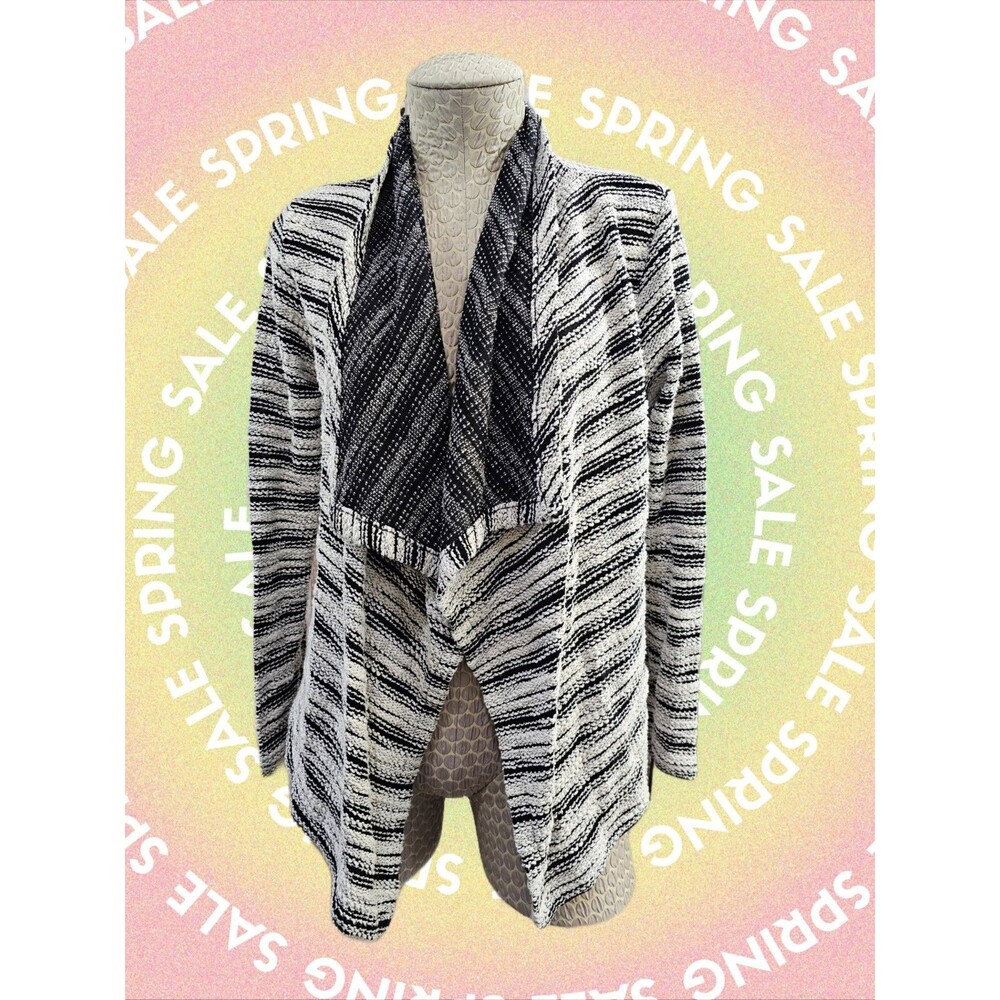 EDDIE BAUER Black White Open Drape Front‎ Cardigan Sweater Women's M EUC